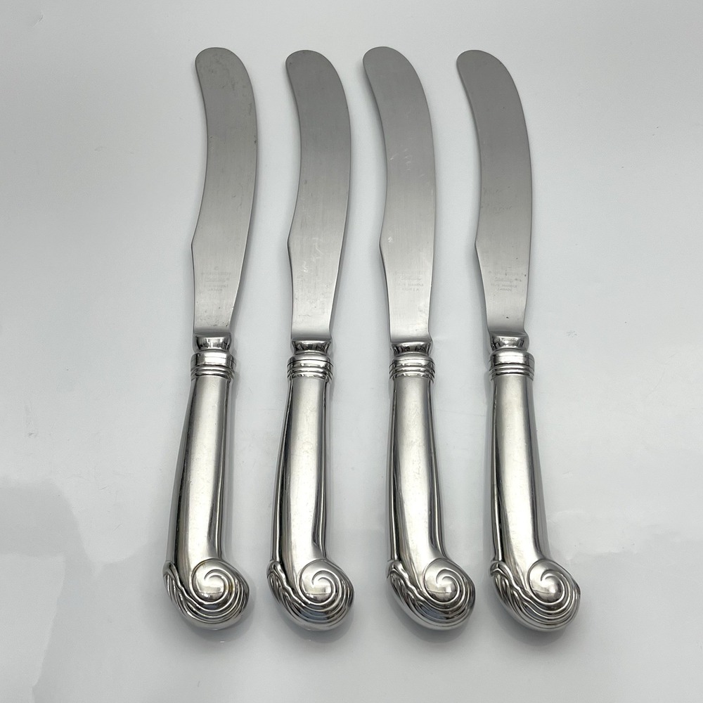 Vintage 1970 Kirk Stieff Williamsburg Shell Stainless 18/8 Butter Knives Set 4